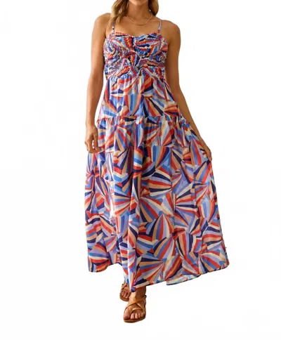 Skies Are Blue Bianca Smocked Bodice Midi Dress In Blue In Multi