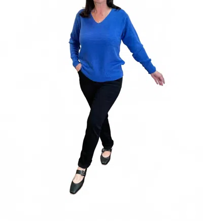 Skies Are Blue Biggest Fan V Neck Sweater In Cobalt Blue