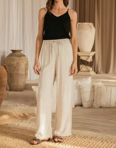 Skies Are Blue Billie Linen Stripe Pull On Wide Leg Pants In Natural/black In Purple