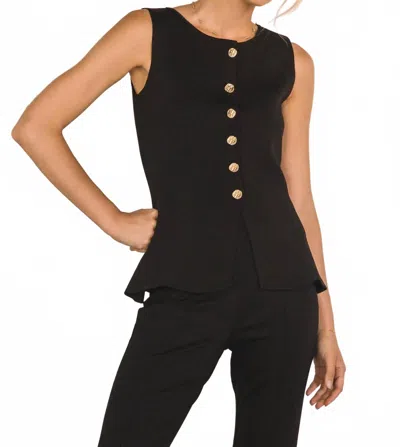 Skies Are Blue Blair Hammered Button Down Vest Top In Black