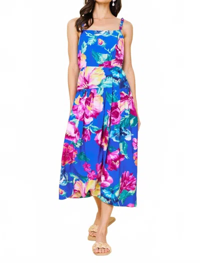 Skies Are Blue Braided Strap Floral Print Dress In Blue In Multi