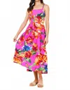 Skies Are Blue Braided Strap Floral Print Midi Dress In Magenta In Pink
