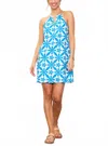 Skies Are Blue Brandy Embroidered Halter Dress In Bright White & Turquoise Blue In Multi