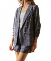 Skies Are Blue Brenna Button Blazer In Dark Denim In Blue