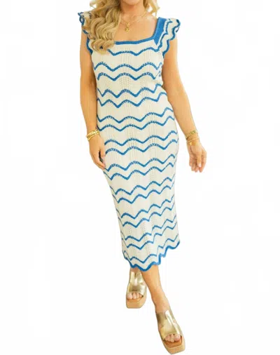 Skies Are Blue Briar Knit Midi Dress In Ivory/blue