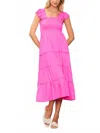 Skies Are Blue Caroline Smocked Midi Dress In Cerise In Pink
