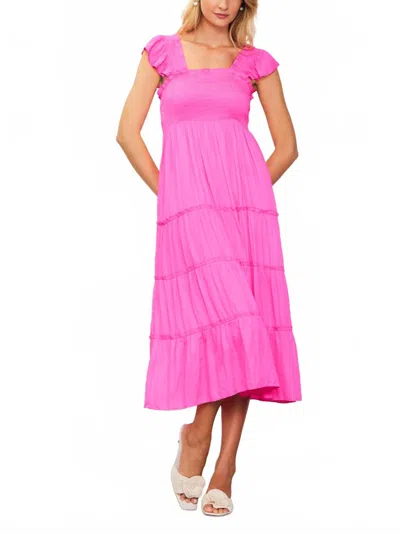 Skies Are Blue Caroline Smocked Midi Dress In Cerise In Pink