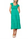 Skies Are Blue Caroline Smocked Midi Dress In Light Emerald In Green