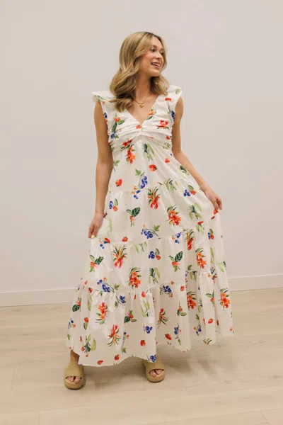 Skies Are Blue Chatham Summer Lobster Print Midi Dress In White Multi In Neutral