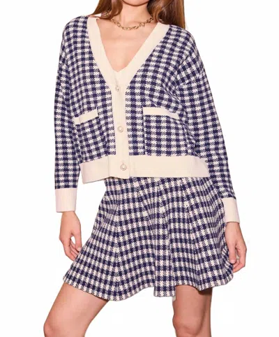 Skies Are Blue Checkered Pattern Knit Cardigan In Cream Navy In Multi