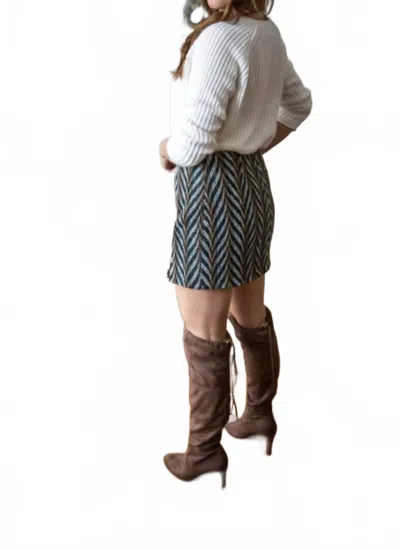 Skies Are Blue Chevron Tweed Mini Skirt In Green/camel In Brown