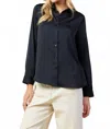 Skies Are Blue Classic Button Down Long Sleeve Blouse In Black In Blue