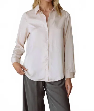 Skies Are Blue Classic Satin Button Up Blouse In Shell In White