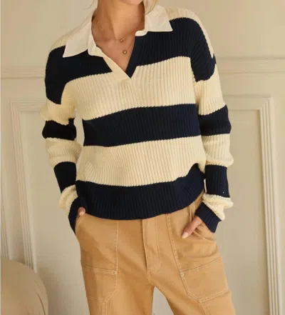 Skies Are Blue Collared Stripe Sweater In Navy Cream In Blue