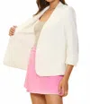 Skies Are Blue Collarless 3/4 Sleeve Open Front Blazer In White In White