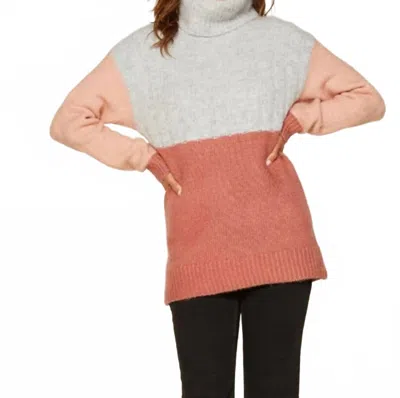 Skies Are Blue Colorblock Turtleneck Sweater In Mauve /blush In Multi