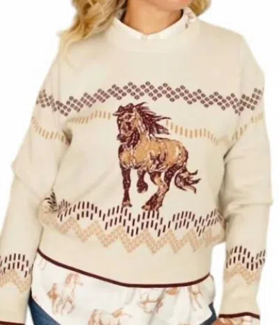 Skies Are Blue Cowgirl Crewneck Sweater In Beige In Neutral