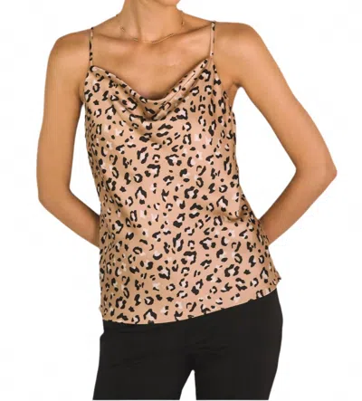 Skies Are Blue Cowl Neck Satin Tank In Leopard In Multi