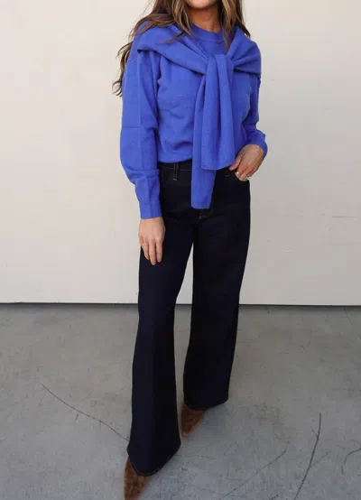 Skies Are Blue Crew Neck Sweater With Shoulder Draping In Cobalt Blue