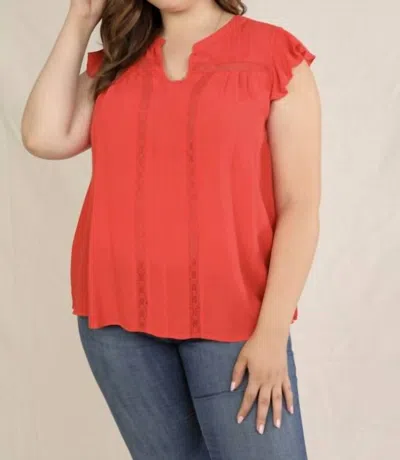 Skies Are Blue Curvy Ruffle Top Coral In Red In Orange