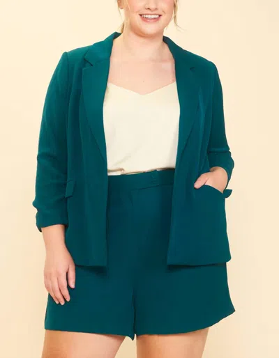 Skies Are Blue Curvy Welt Pocket Blazer In Green