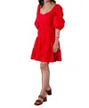Skies Are Blue Davina Puff Sleeves Fit & Flare Eyelet Dress In Strawberry Red In Multi