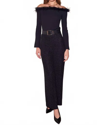 Skies Are Blue Donna Summer Lurex Metallic Wide Leg Shimmer Pants In Black In Purple