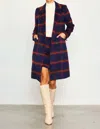 Skies Are Blue Double Breasted Plaid Coat In Navy-teal In Multi