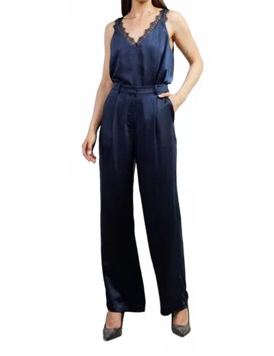 Skies Are Blue Dull Satin Elastic Back Trouser In Navy In Blue