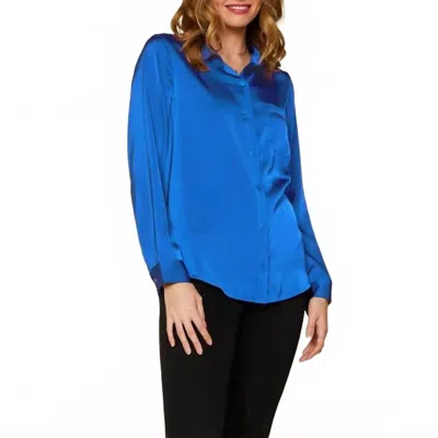 Skies Are Blue Effortlessly Iconic Button Down Top - Plus In Cobalt