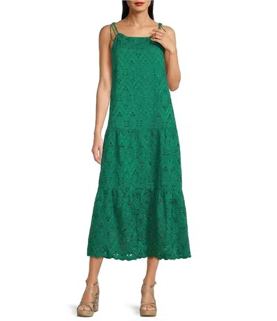 Skies Are Blue Eyelet Midi Dress In Green