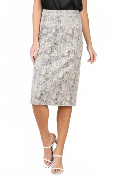 Skies Are Blue Faux Leather Reptile Print Midi Skirt In Ivory In Grey