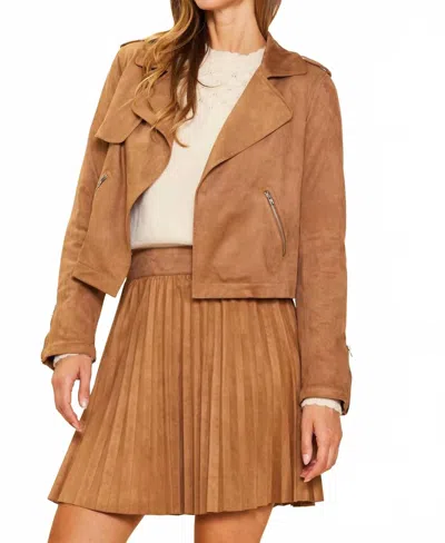 Skies Are Blue Faux Suede Motto Jacket In Brown
