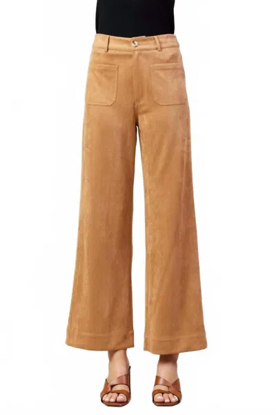 Skies Are Blue Faux Suede Wide Leg Pants In Camel In Brown