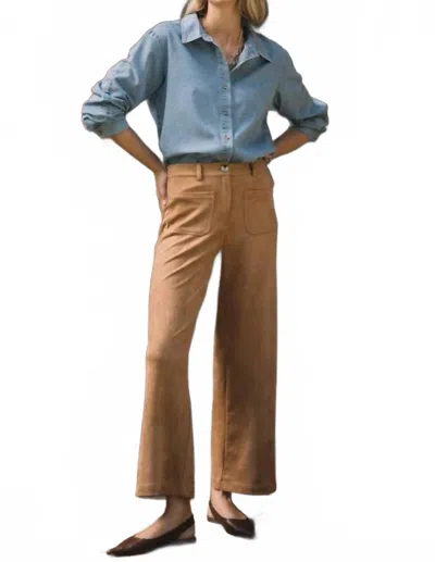 Skies Are Blue Faux Suede Wide Leg Pants In Dark Brown