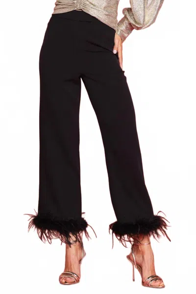 Skies Are Blue Feather Trim Trouser In Black