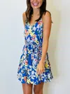 SKIES ARE BLUE FLORAL DRESS WITH BRAIDED TIE IN BLUE
