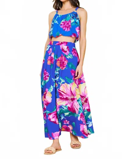 Skies Are Blue Floral Maxi Skirt In Blue