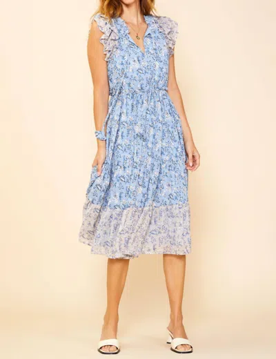 Skies Are Blue Floral Midi Dress In Dusty Blue