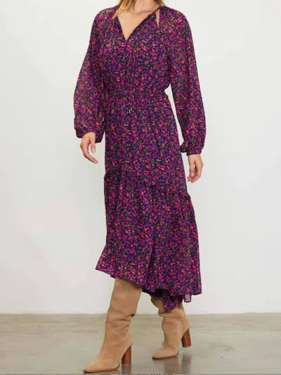 Skies Are Blue Floral Midi Dress In Navy And Magenta In Purple