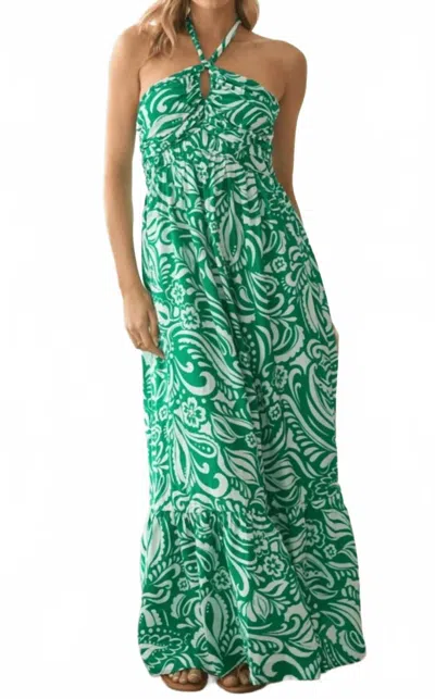 Skies Are Blue Floral Paisley Print Halter Neck Maxi Dress In Green In Multi