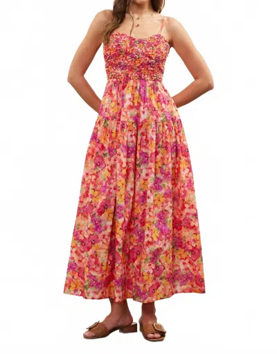 Skies Are Blue Floral Print Maxi Dress In Coral Multi