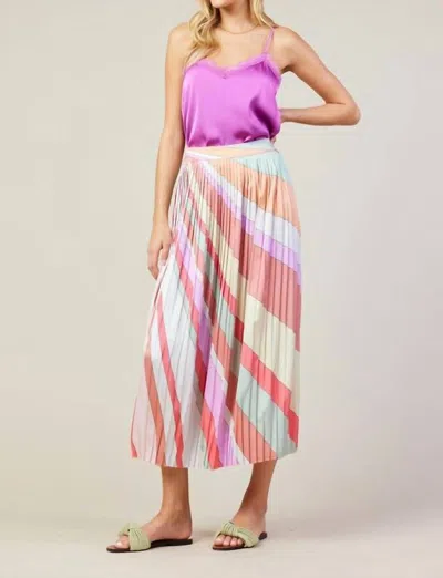 Skies Are Blue Frank Stella Graphic Rainbow Lines Print Midi Skirt In Multi