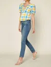 Skies Are Blue Gingham Peplum Blouse In Yellow, Blue And White In Multi