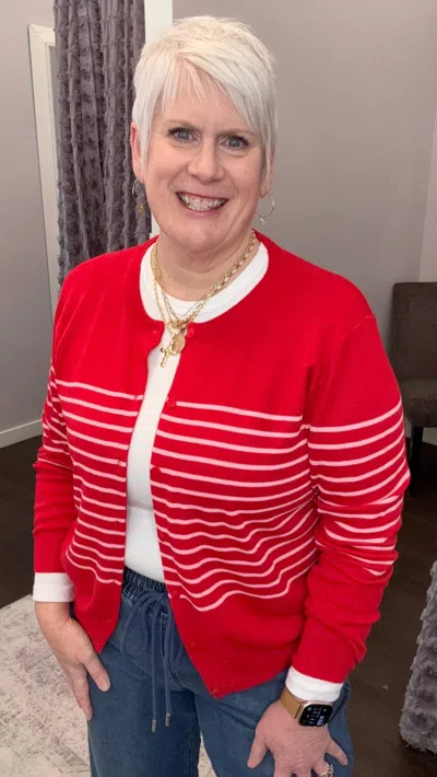 Skies Are Blue Heartbreaker Stripe Cardigan In Red