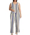 Skies Are Blue High Rise Variegated Stripe Wide Leg Knit Pants In Navy/white In Multi