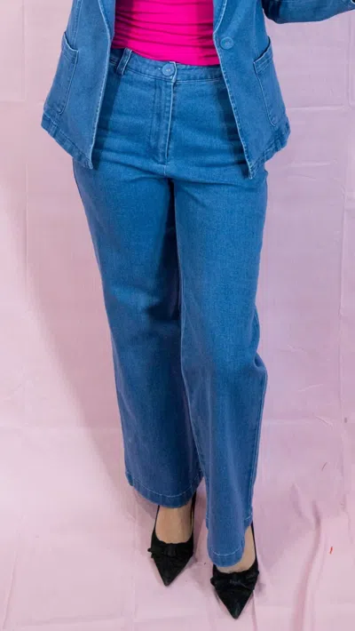 Skies Are Blue High Waist Wide Leg Trouser In Denim In Blue