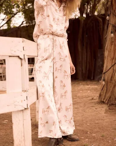 Skies Are Blue Horse Satin Pants In Ivory, Taupe In Pink