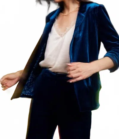 Skies Are Blue Iris Velvet Blazer In Dark Teal In Blue