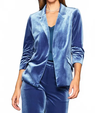 Skies Are Blue Iris Velvet Blazer In Ocean Blue